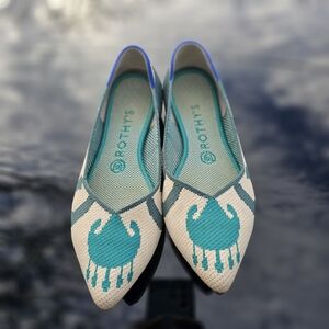 Rothy’s Teal & Cream Knit Flats Size 8 Eco-Friendly Washable Comfort Shoes